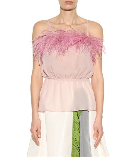 prada feather top|Prada Feather Print Silk Top .